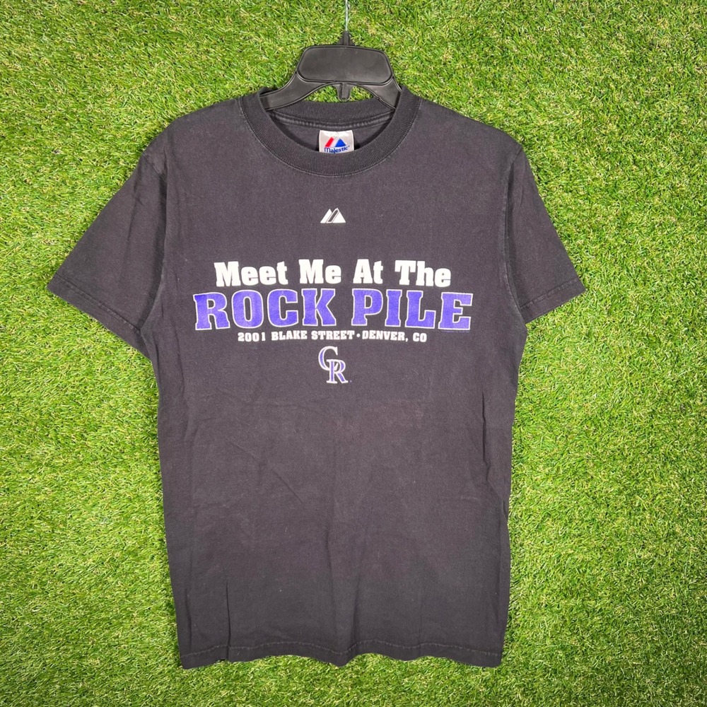 Majestic Colorado Rockies Meet Me At The Rock Pile T-Shirt Mens Medium Black MLB
